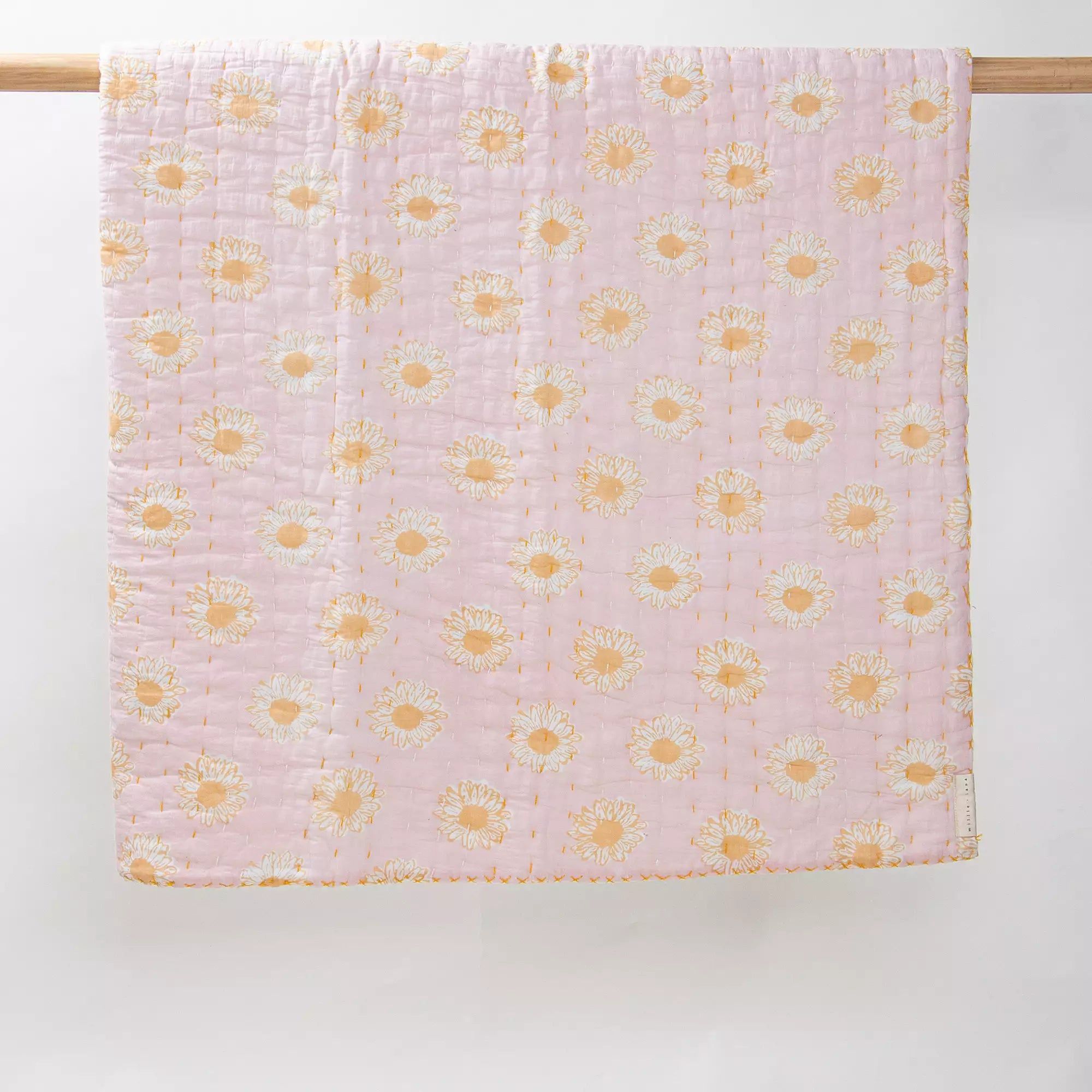 Natural Floral Cotton Hand Block Print Kantha Baby Quilt 089